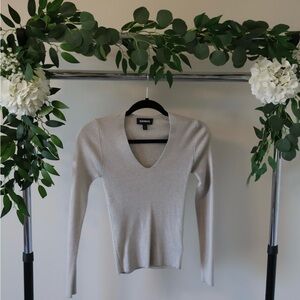 Express Light Gray V-Neck Sweater